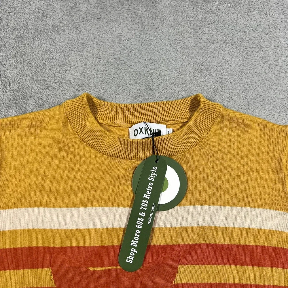 OXKNIT Sweater Womens Large Fox Graphic 60s 70s Retro Crewneck Knit New